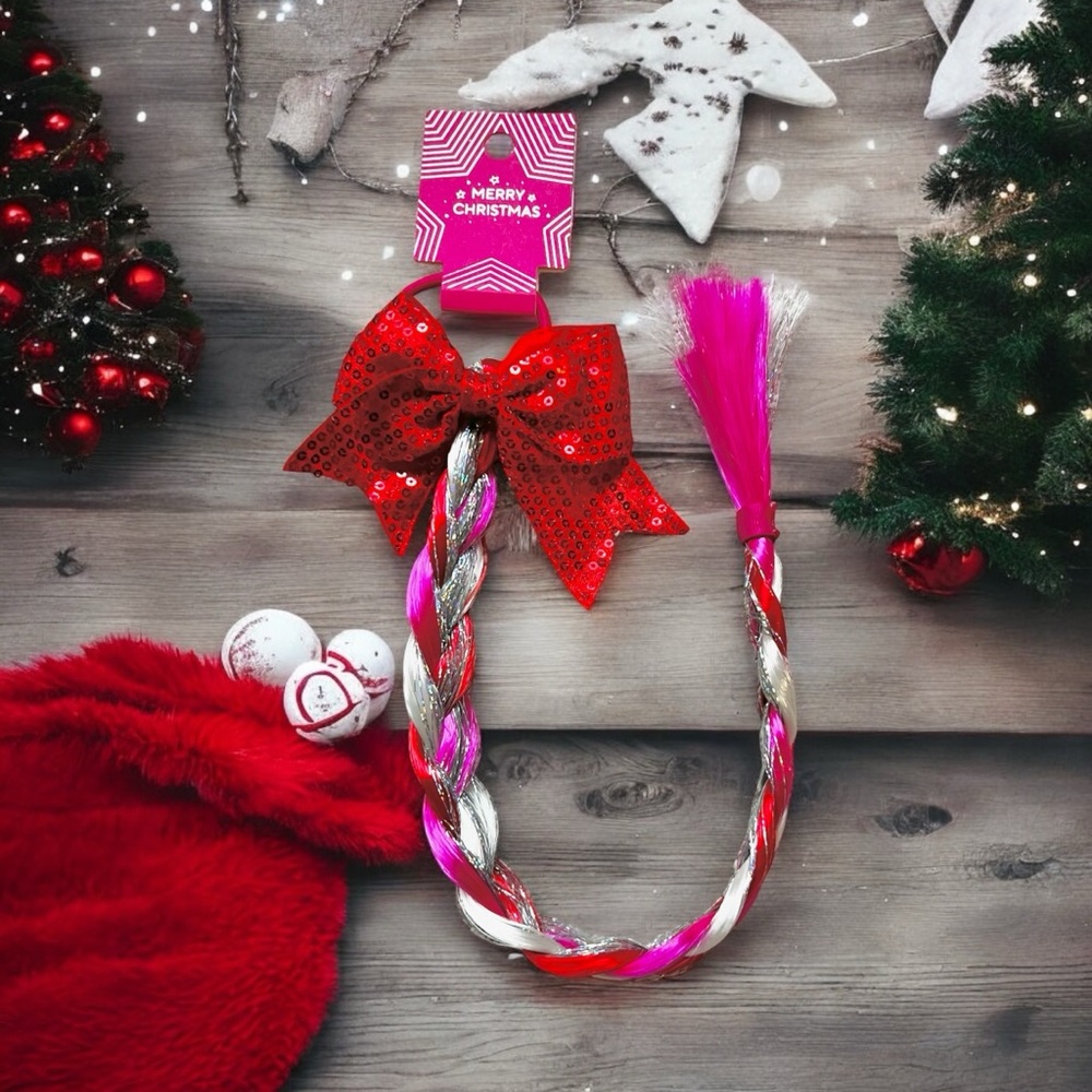 Christmas Themed Pink Silver White Red Braided Hair Extension Party Fun New